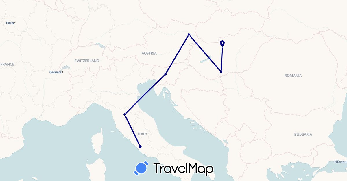 TravelMap itinerary: driving in Austria, Hungary, Italy, Slovenia (Europe)